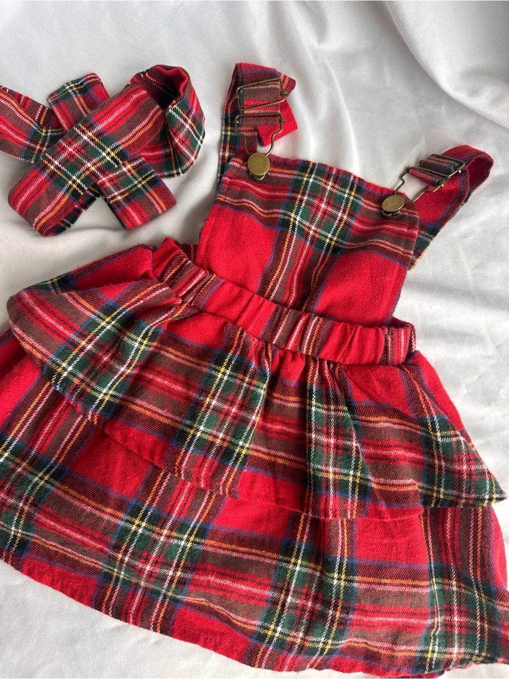 6-12M Red Plaid Pinafore Dress with Bow